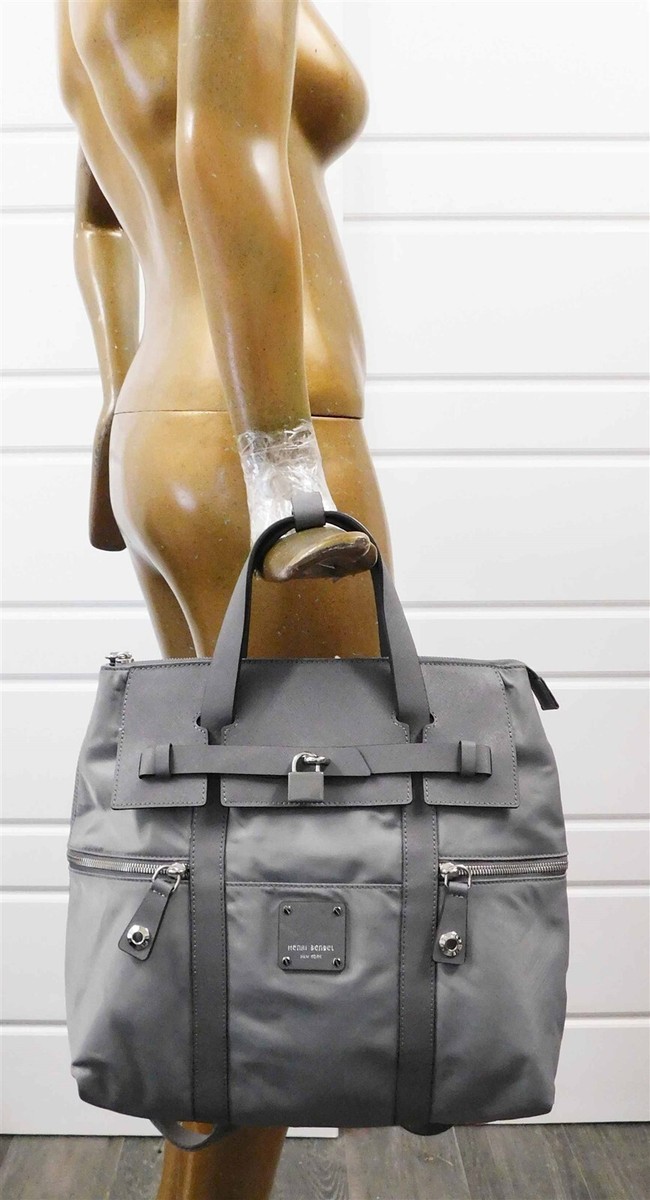 Henri Bendel Gray Nylon Leather Large Backpack Tote Bag | eBay display picture 2
