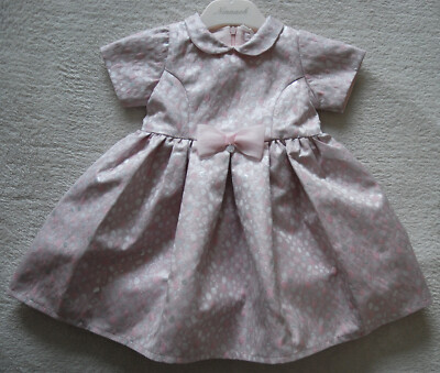 NINNAOH BABY GIRL Rose Shiny Corsage Dress Jacquard Pebbles Print Age 12mths