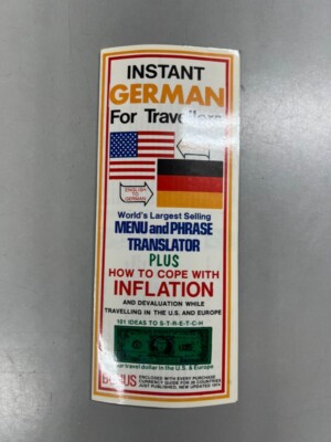 Instant German for Travelers - Laminated PDF - 1974 - Menu and Phrase Translator