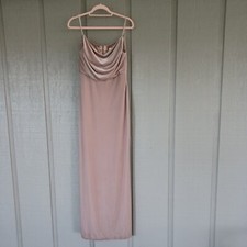 Revelry Skye Velvet Cowl Neck Maxi Dress Size 8 Champagne Bridesmaid Side Slit