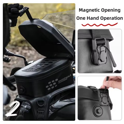 Tactical Motorcycle Gas Tank Bag 5.6L Hard Waterproof Phone Window Touring Bike - Picture 9 of 13