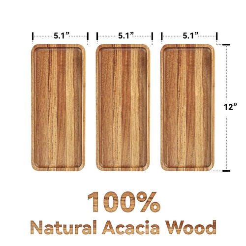 Acacia Wood Serving Trays Set Of 3 Wooden Serving Platters For Home Decor Food C - Picture 2 of 6