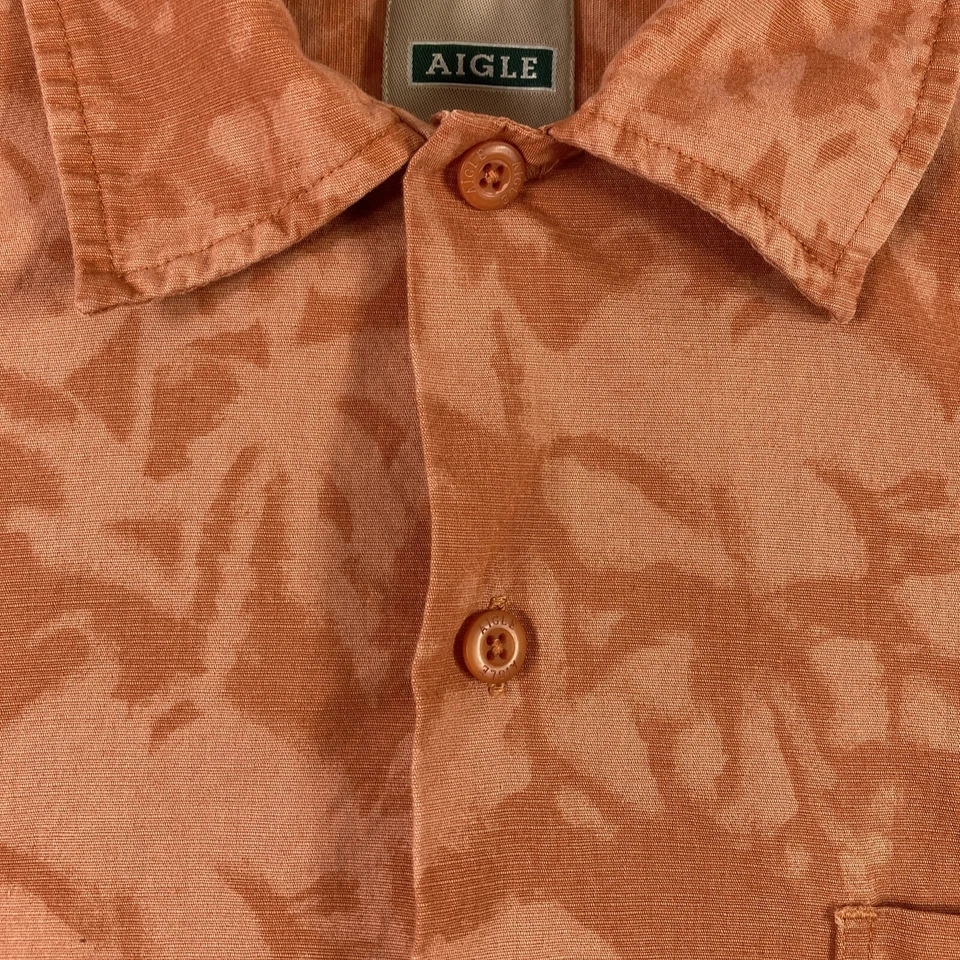 Camisa Aigle Adulto XL Naranja Óxido Hawaiana Abotonada Manga Corta Informal Bolsillo Foto 3 de 4