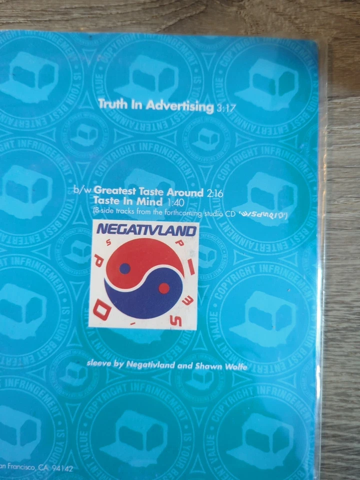 NEGATIVLAND ‎– Truth In Advertising US 7” record vinyl 45 rpm inserts - Image 3 of 4