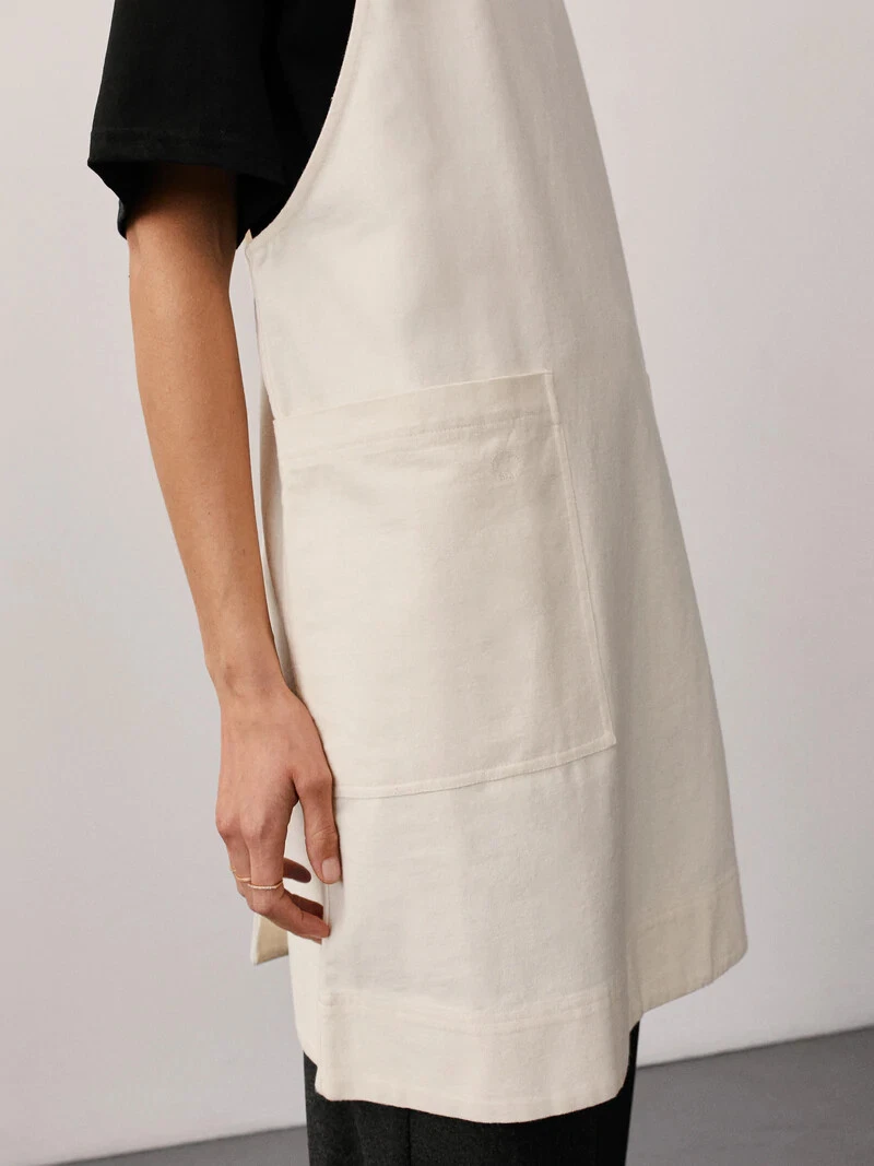 OFF WHITE Grembiule Skall Studio Skall bianco sporco abito incrociato cotone tunica vestito nuovo M L