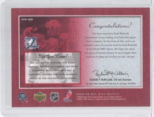 * 2005-06 UD Beehive - Matted Materials #MM-BR - BRAD RICHARDS - Bild 2 von 2