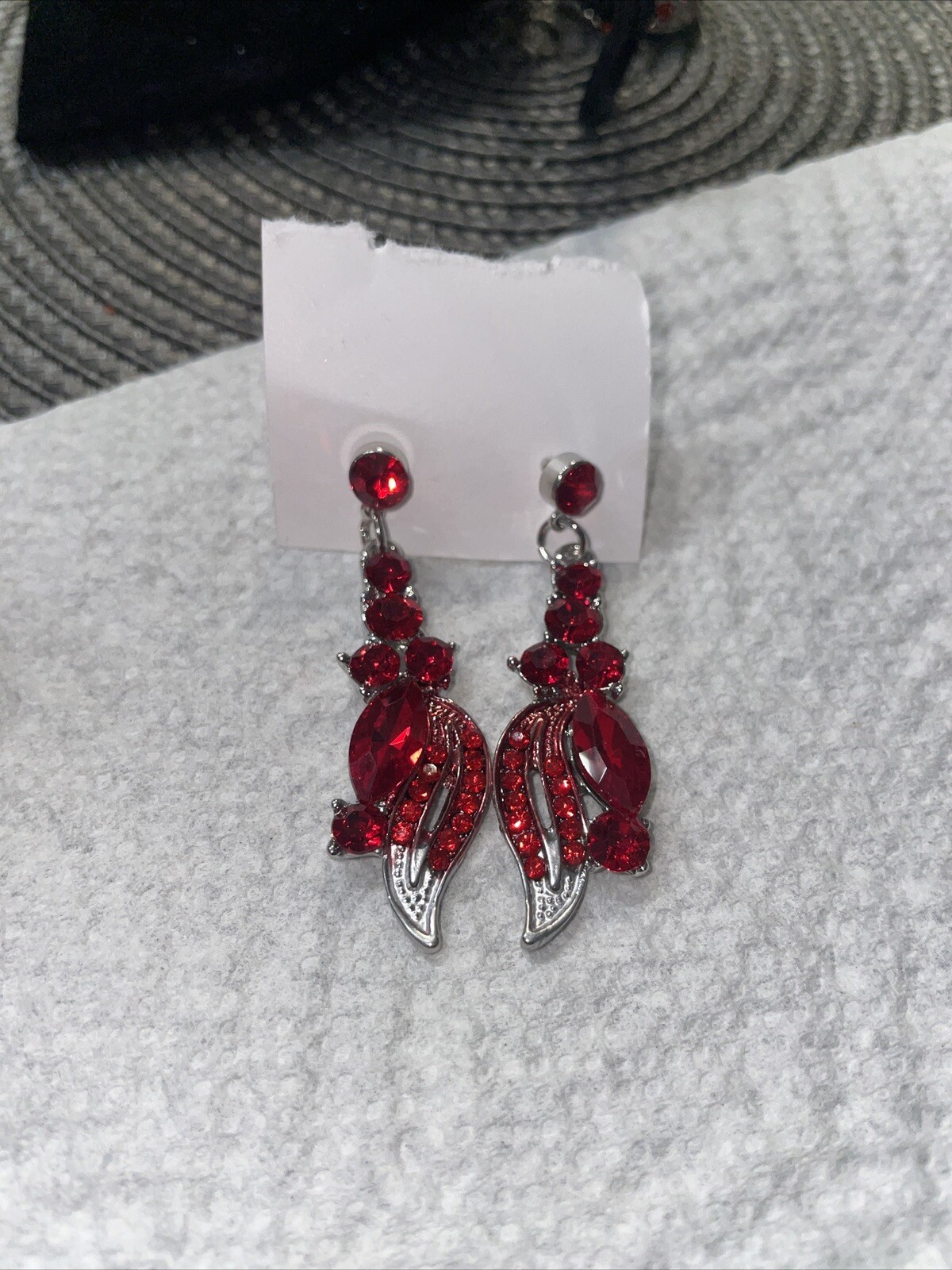 Earrings, Silver Tone Red, Rhinestone Dangle Earr… - image 11