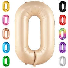 KatchOn Gaint Caramel 0 Balloon Number - 40 Inch | Retro Apricot Number Ballo...