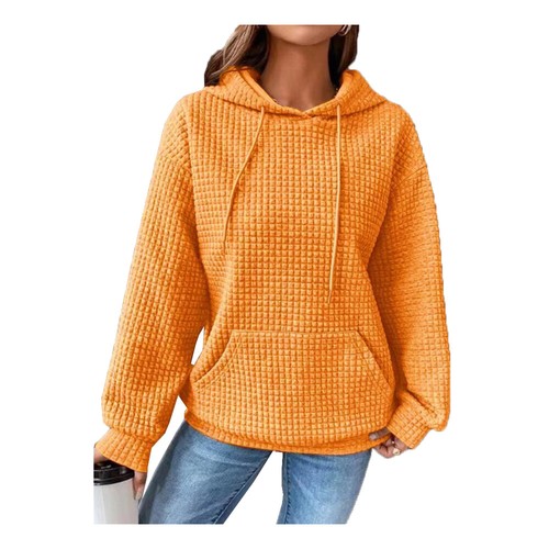 Women's Waffle Long sleeved Hoodie Top Women's Casual Clothing Women's - Picture 6 of 20