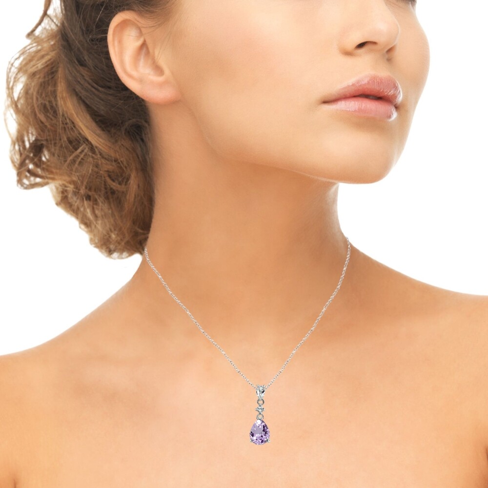 Teardrop Amethyst & White Topaz Dangling Sterling Silver
