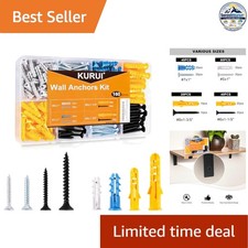Drywall Anchors And Screws 160 Pcs Black Silver 4 Sizes Plastic Wall Plugs