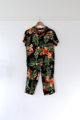 Weißer Hirsch Damen M Blumen Hawaii Viskose Zweiteiler Sommer Hemd Hose