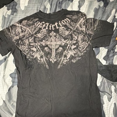 Affliction Men's Black Graphic Skull Cross Crew Neck Short Sleeve T-Shirt M