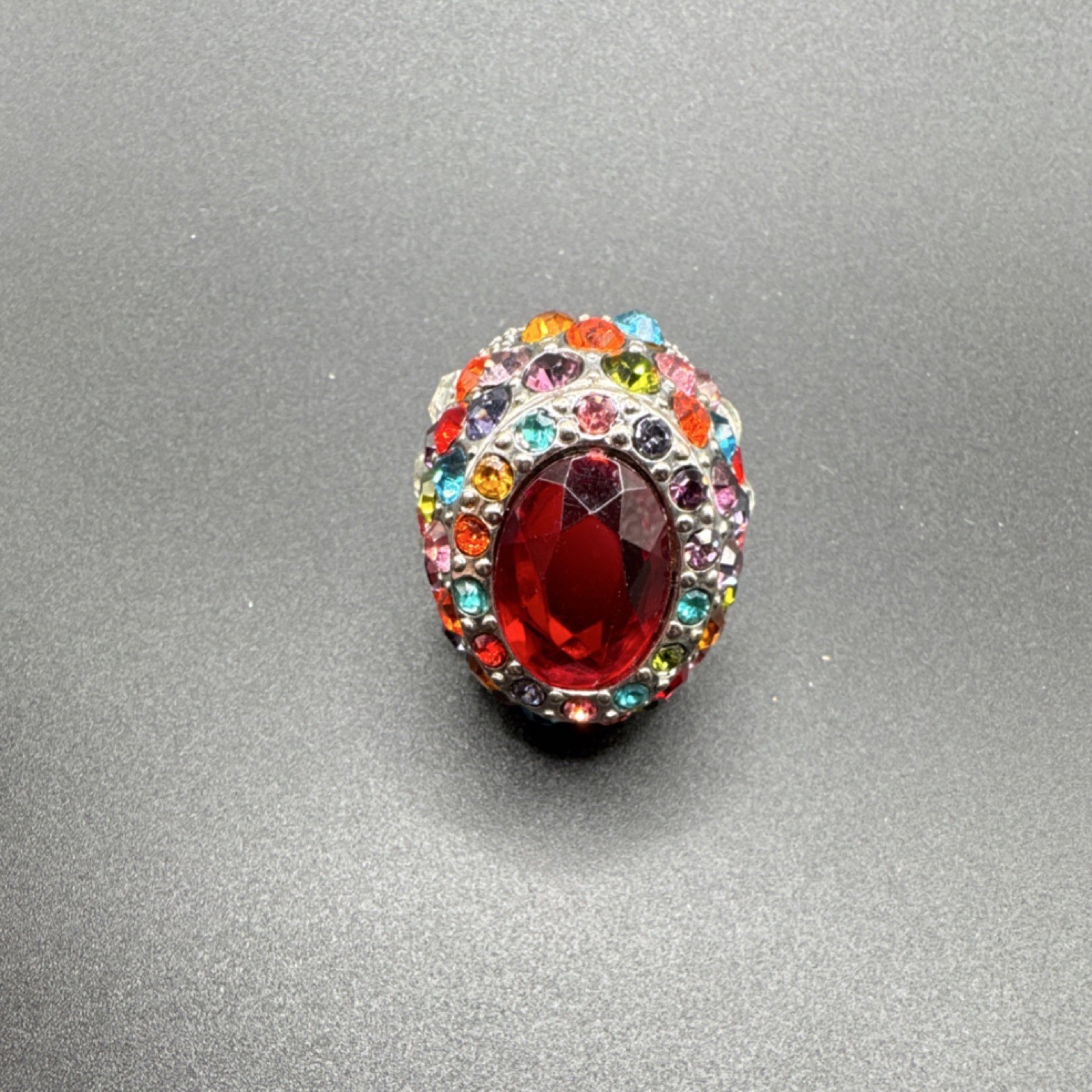 Multicolor Adjustable Cocktail Ring, Red Oval Sto… - image 6