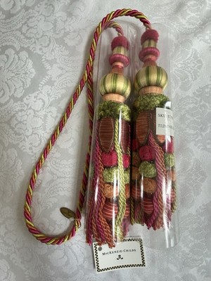 Mackenzie Childs TULIP Green/Pink Double Tassel Chair/Curtain Tieback 50''L m26-5
