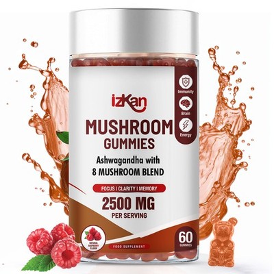 Pilzgummis 3000MG mit Löwenmähnengummis - Himbeergeschmack, 60 vegan