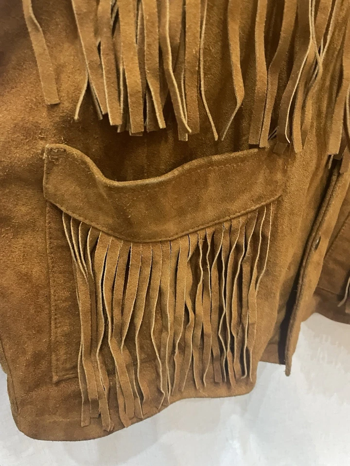 Vtg Sea Dream Brown Suede Fringe Jacket XL Oversized Cowgirl Men Boho Hippie 70s - Image 4 of 4