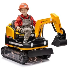 JOYLDIAS Yellow 360° 12V Battery Kids Ride On Excavator & Bulldozer w/MP3,Remote