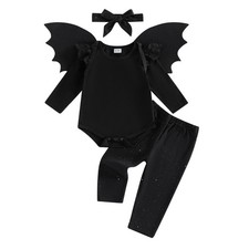 Infant Toddler Baby Girls Halloween Costume Black Bat 4PC Set 12-18 Months