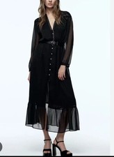 zara embroidered Dotted Mesh Dress Black Size M Ref 9920/948