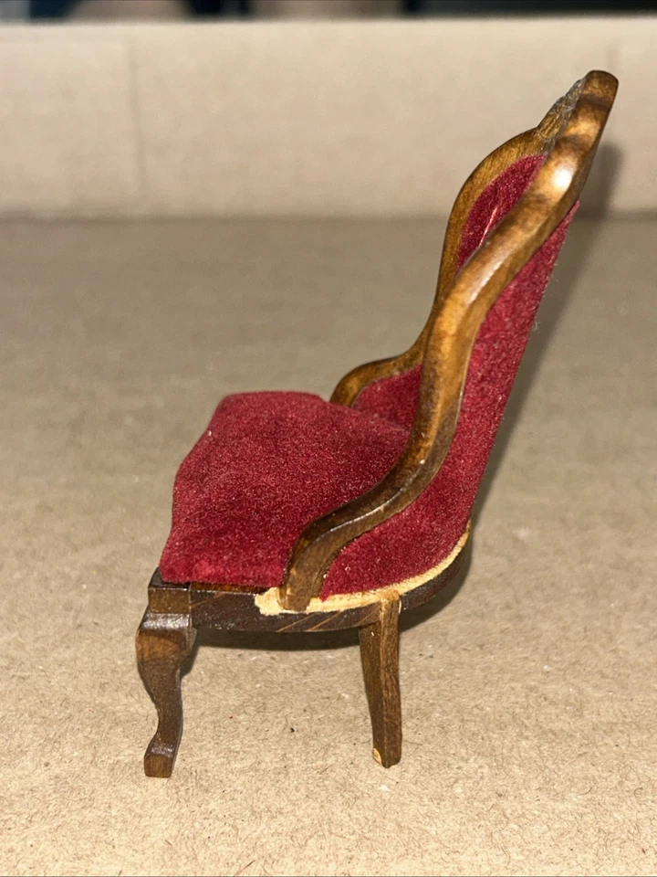 Dollhouse Miniature Wood Victorian Red Velour Ladies Chair in Walnut CLA10969 - Image 2 of 4