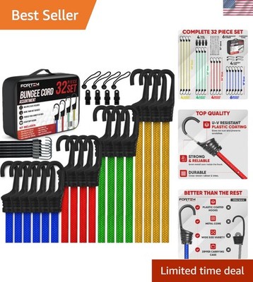 UV Resistant Bungee Cords - 32 Pack with Hooks & Carrying Case for Outdoor Use