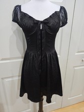 Dolls Kill Goth Horoscopez Little Black Satin Lace Tie Front Mini Dress XS S NWT