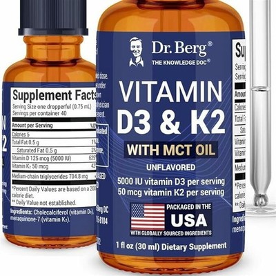 Dr. Berg Maximum Strength Vitamin D3 K2 Liquid Drops with MCT Oil   5,000 IU Liq