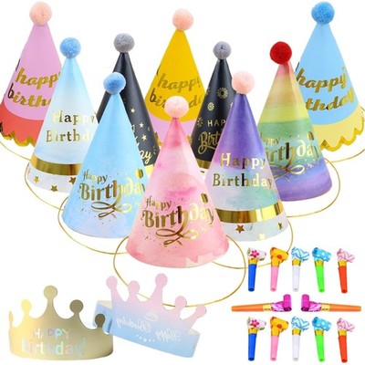 24 Pieces Children's Party Hats Set, Paper Crown Hat, Party Cone Hats, Childr...