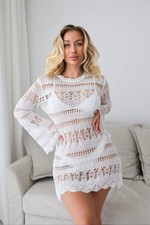 Summer Beach Cover up Hollow Out Cutout Mesh Long Sleeve Sun Protection Overshir