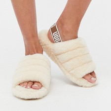 UGG Women's FLUFF YEAH SHEEPSKIN Slide SLIPPER Cream Size 9