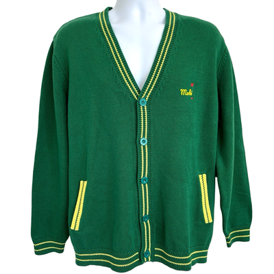 #ad #ad Designer Yitai x Mobi Knit Cardigan Sweater Varsity 2XL Green Yellow Golf Flag $49.99