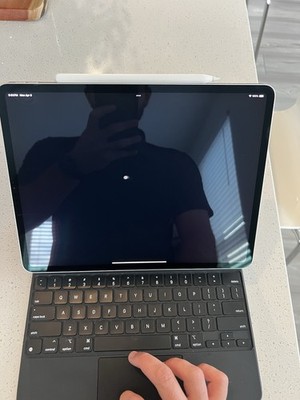 Silver 4th gen iPad Pro with Magic Keyboard (black) and Apple