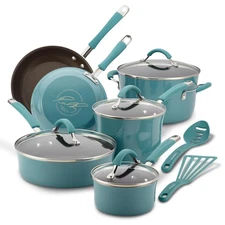 Rachael Ray Cucina 12-Piece Nonstick Cookware Pots and Pans Set Agave Blue
