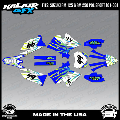 Graphics Kit for SUZUKI RM125 250 2001-08 POLISPORT RESTYLE Raid - BLUE