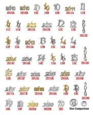 Vintage Graduation Gold & Silver Metal YEAR DATE Charms for Tassels (2010-2020)
