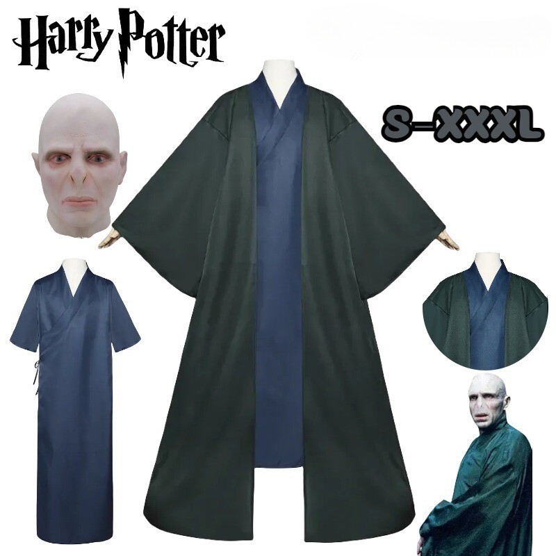 Lo último Cosplay Lord Voldemort Disfraz Capa Conjunto Juegos con disfraces Bata Larga Máscara de Halloween