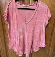 WE THE FREE Pink Distressed Burnout Top Sz M Oversized Boho Slub Lightweight 