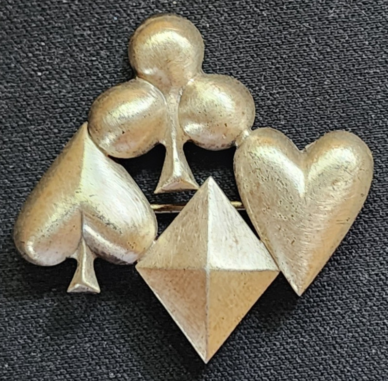 Vintage Sterling Silver Playing Card Suits Brooch Signed BEAU 1.5"