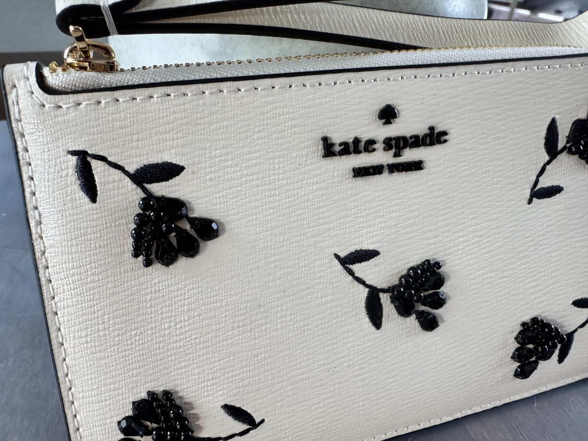 Kate Spade Lucy Small Floral Card Holder Wallet Wristlet White w
