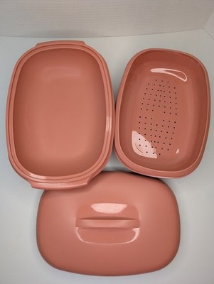 Tupperware 1273 1274 1275 Dusty Rose Microwave Vegetable Rice Steamer Strainer