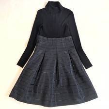 Rare Burberry Black Label Turtleneck Switching Knit Dress Long A-Line 38