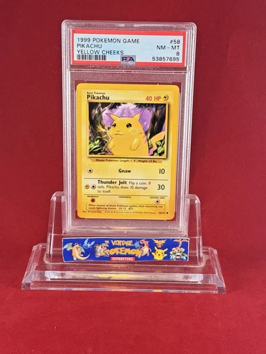 1999 Pokemon Base Yellow Cheeks PIKACHU Card #58/102 PSA 8