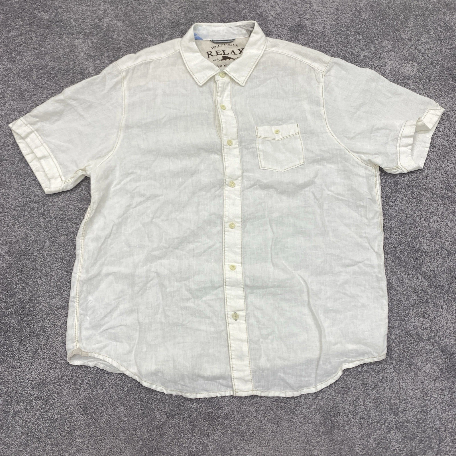 Tommy Bahama Linen Shirt Men's XL White Lightweight Breathable Pocket Beach