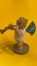 Alt Holz Engel Trompeter Figur Weihnachten Dekoration 6cm Sammlerstück WuK Musik