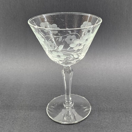 Vintage Libbey Glenmore Etched Floral Coupe Cocktail Glasses Set of 4