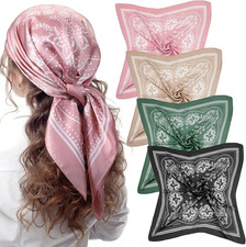 4 Pcs 27'' Square Silk Bandana Satin Head Scarves for Women Silk Like Neck Scarf
