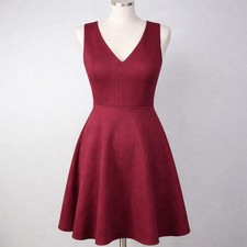 LuLu’s Burgundy Sleeveless Fit & Flare Dress V-Neck A-Line Lined Women's Size M
