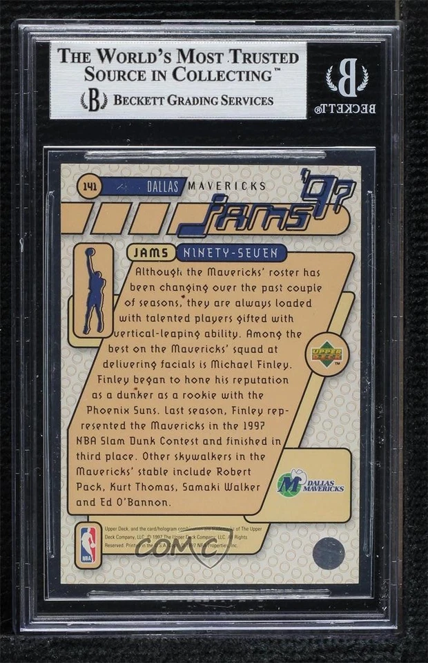 BAS 1997 Upper Deck Jams '97 Dallas Mavericks Michael Finley #141 BGS Authentic - Image 2 of 2
