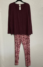Soma Cool Nights Long Sleeve PJ Set w/Divine Leopard Pockets Pants - SZ L